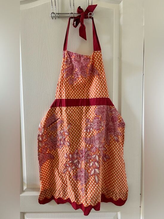 Anthropologie Other - Anthropologie Floral Polka Dot Apron - Orange & Red